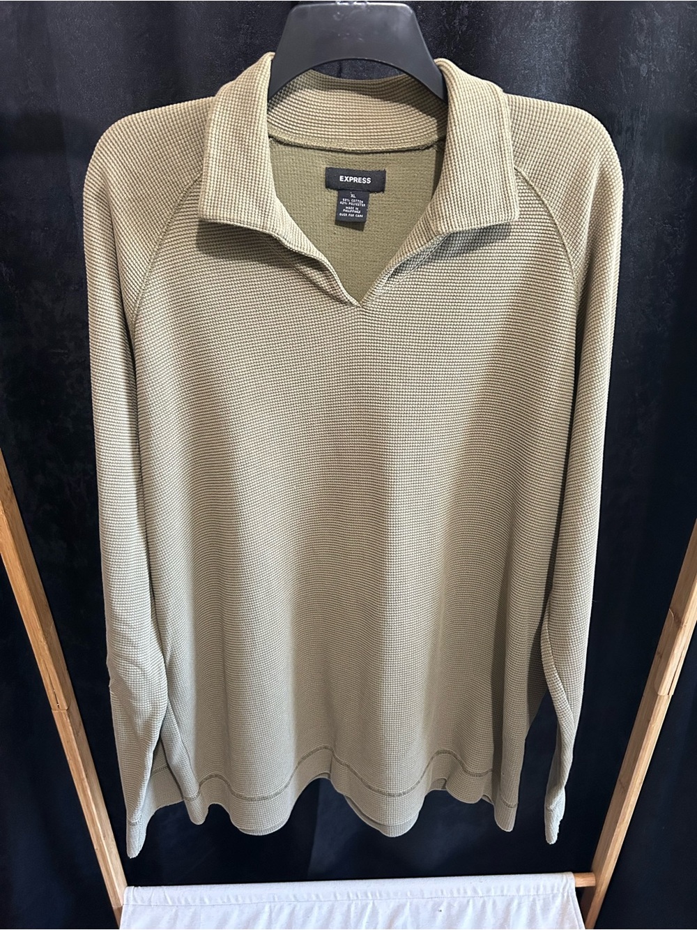 Express Men's Olive Textured Long-Sleeve Polo